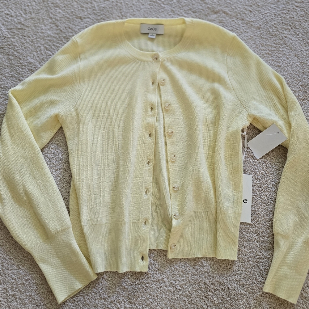 CECE Butter Yellow Knit Ribbed Cardigan BNWT M